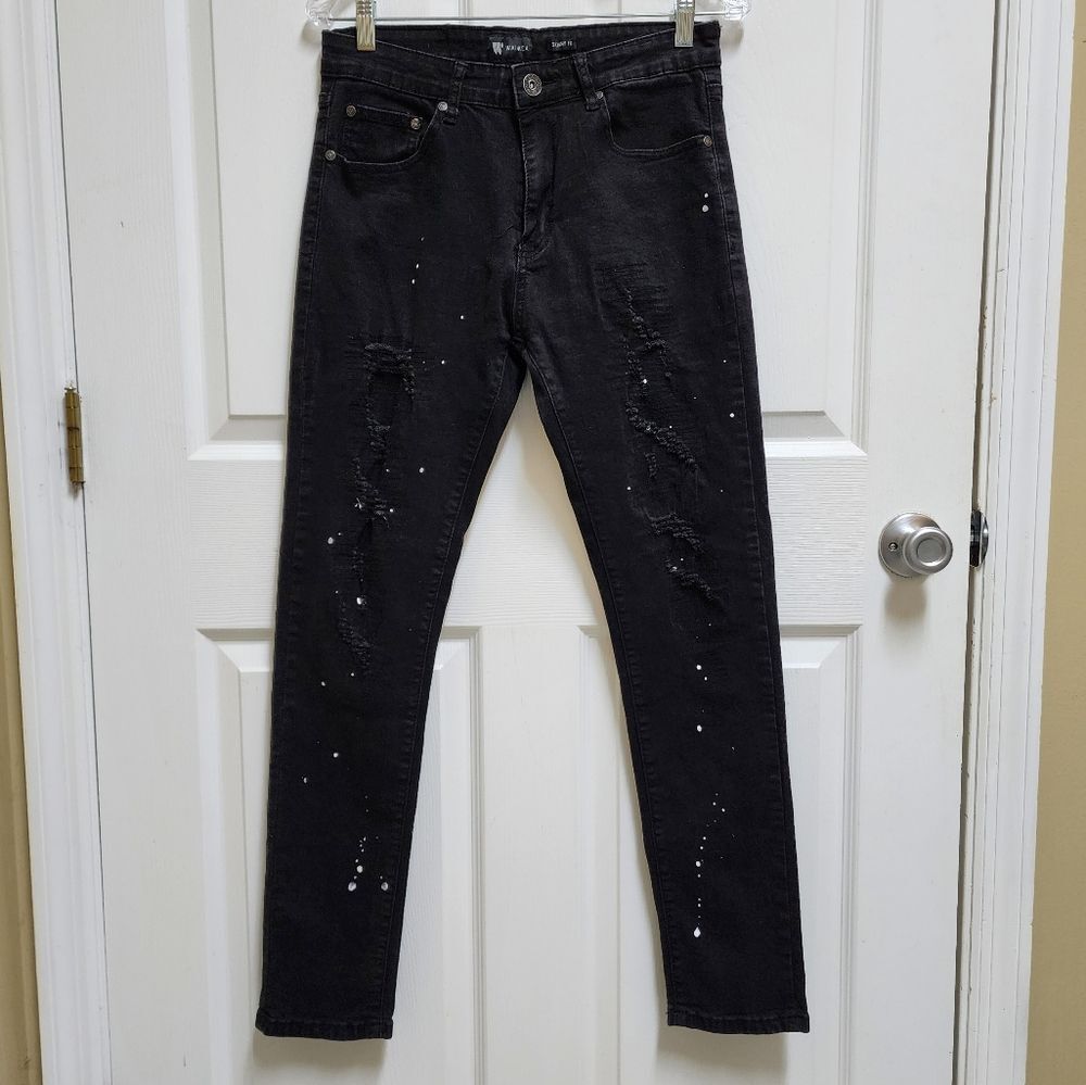 Waimea Jeans Mens 30x30 Black Stretch Denim Skinny Fit Paint Splatter Distressed